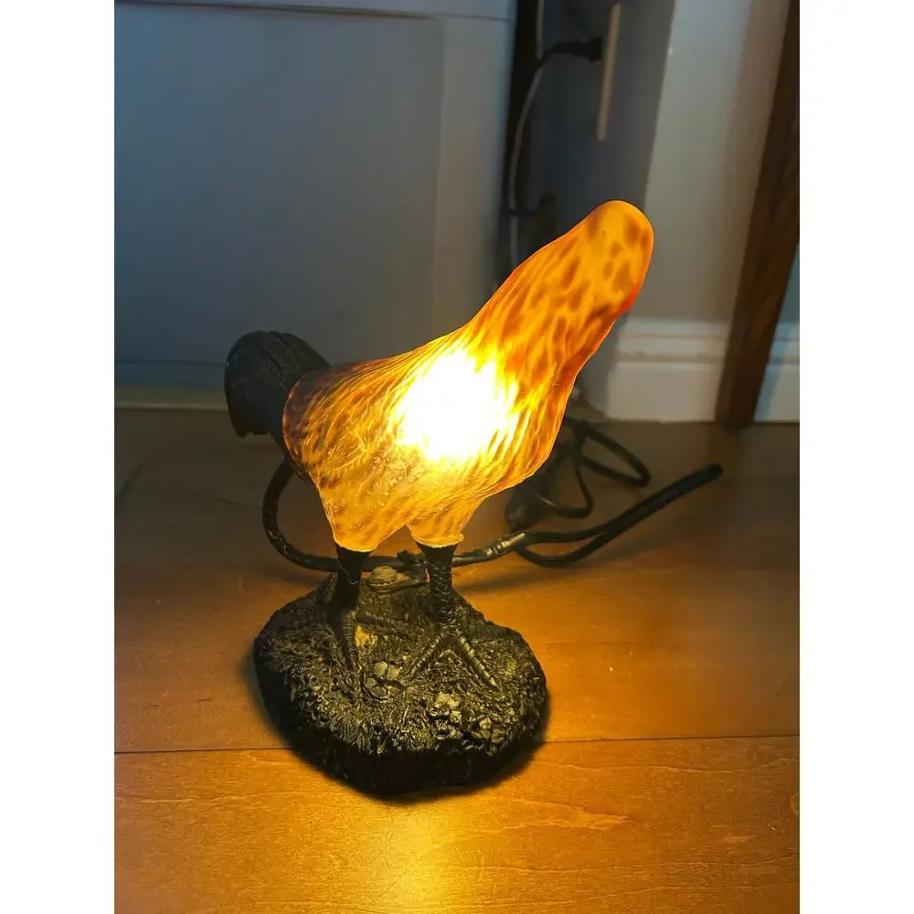 Vintage Metal Rooster Shaped Amber Glass Shade Table / Desk  Lamp no head